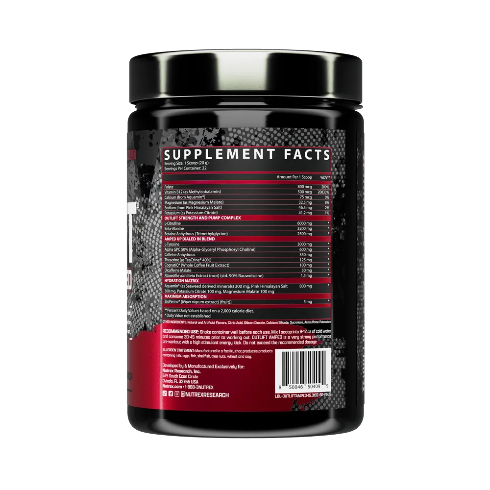 Nutrex Outlift Amped Supplement facts bottle