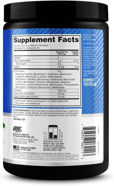 Optimum Nutrition Essential AmiN.O. Energy Supplement Facts- A1 Supplements Store