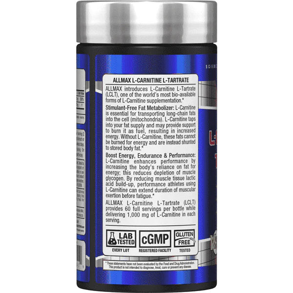 ALLMAX Nutrition L-Carnitine + Tartrate - Back of the bottle