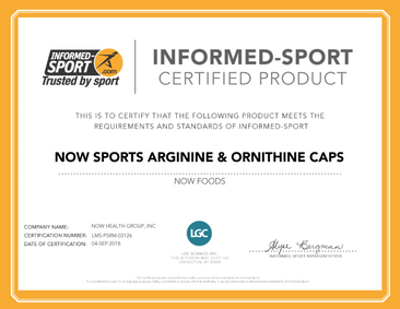 Now Arginine & Ornithine Certified Product