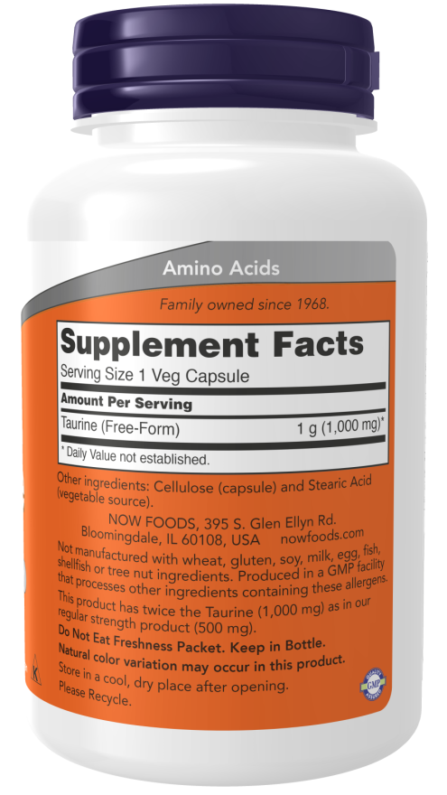 Now Double Strength Taurine 1000mg - Supplement Facts