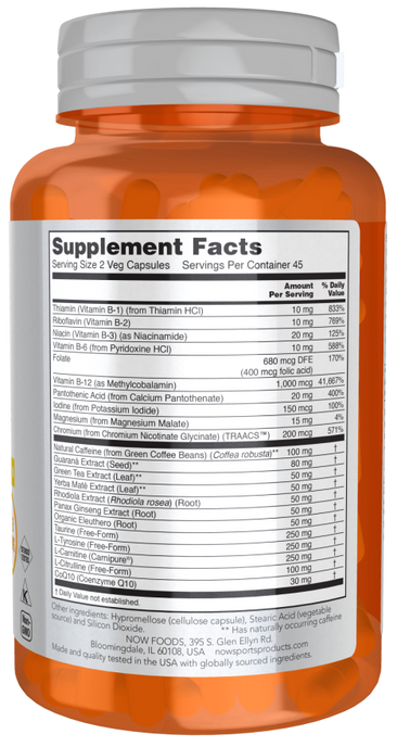 Now Sports Energy Extreme Supplements Facts