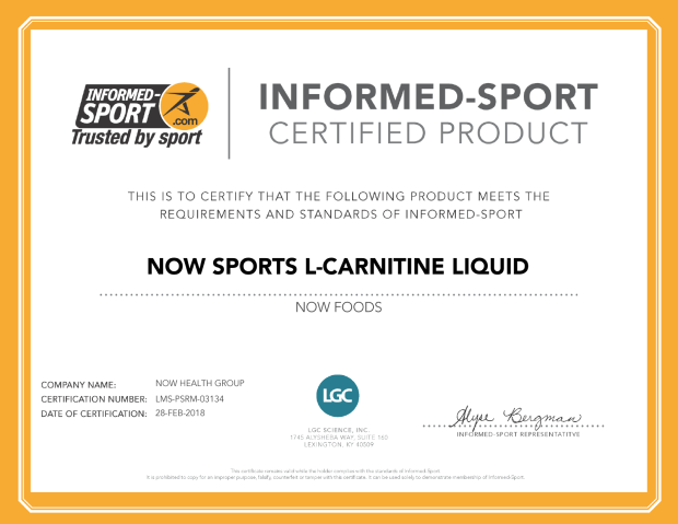 Now Triple Strength L-Carnitine Certificate