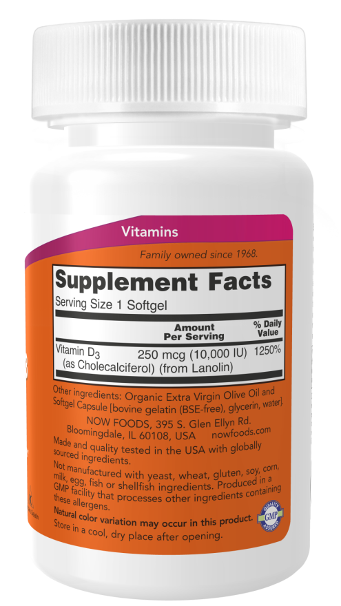 Now Vitamin D-3 10,000IU Supplements Facts