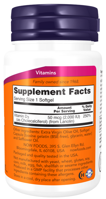 Now Vitamin D-3 2000IU Supplements Facts