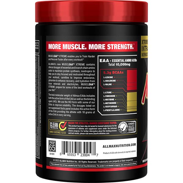 ALLMAX NUTRITION MUSCLE EAA XTREME - Back of the bottle