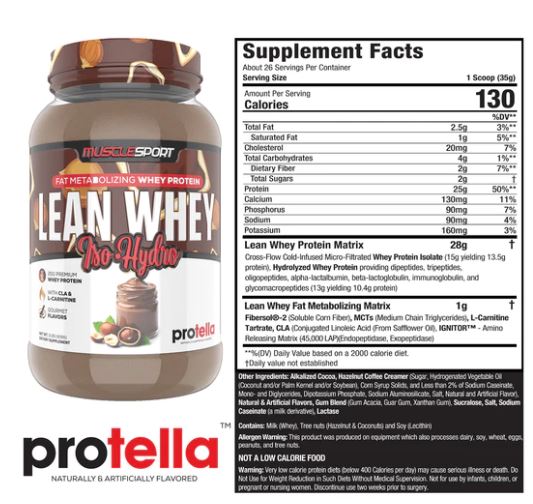 MUSCLESPORT Lean Whey protella flavor supplement facts