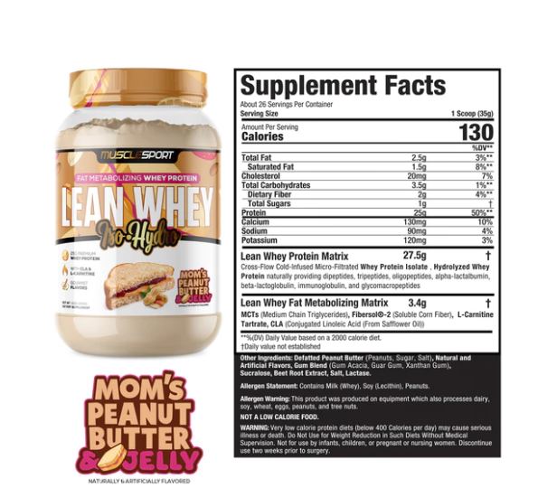 MUSCLESPORT Lean Whey mom's peanut butter & jelly flavor supplements
