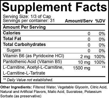 NutraKey Liquid L-Carnitine 1500 Supplement Facts