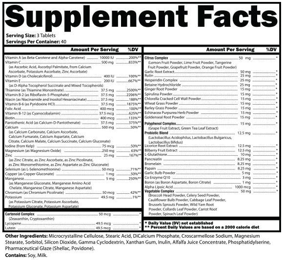 CTD Sports Multi Elite Whole Food Multivitamin supplement facts