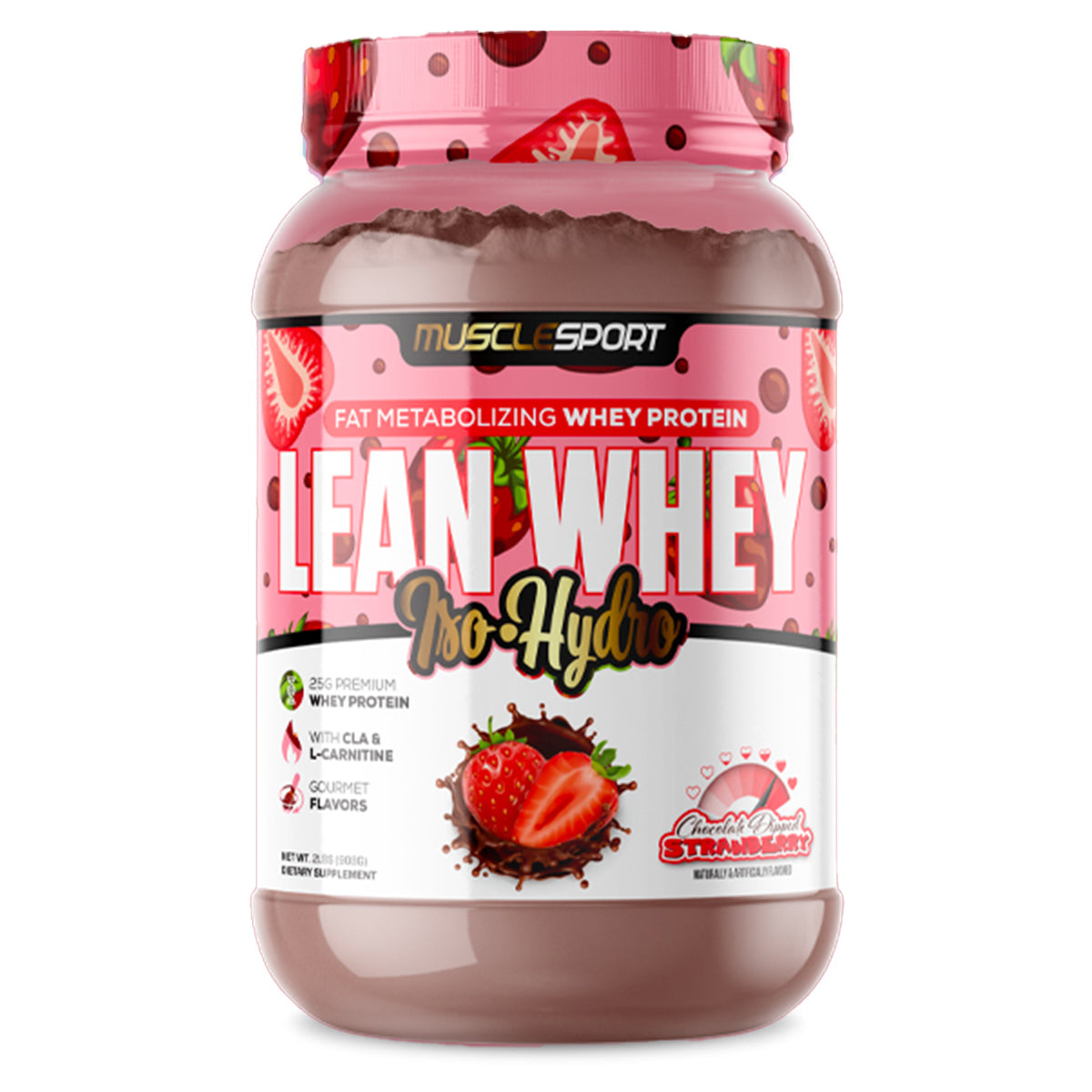 MUSCLESPORT Lean Whey chocolate dipped strawberry flavor bottle