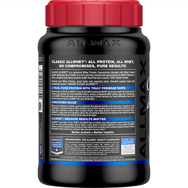 AllMax AllWhey Classic Pure Whey Back Of Bottle