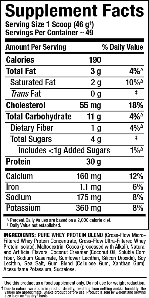 AllMax AllWhey Classic Pure Whey Supplement Facts Label