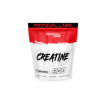 Primeval Labs Creatine white, red and black front package