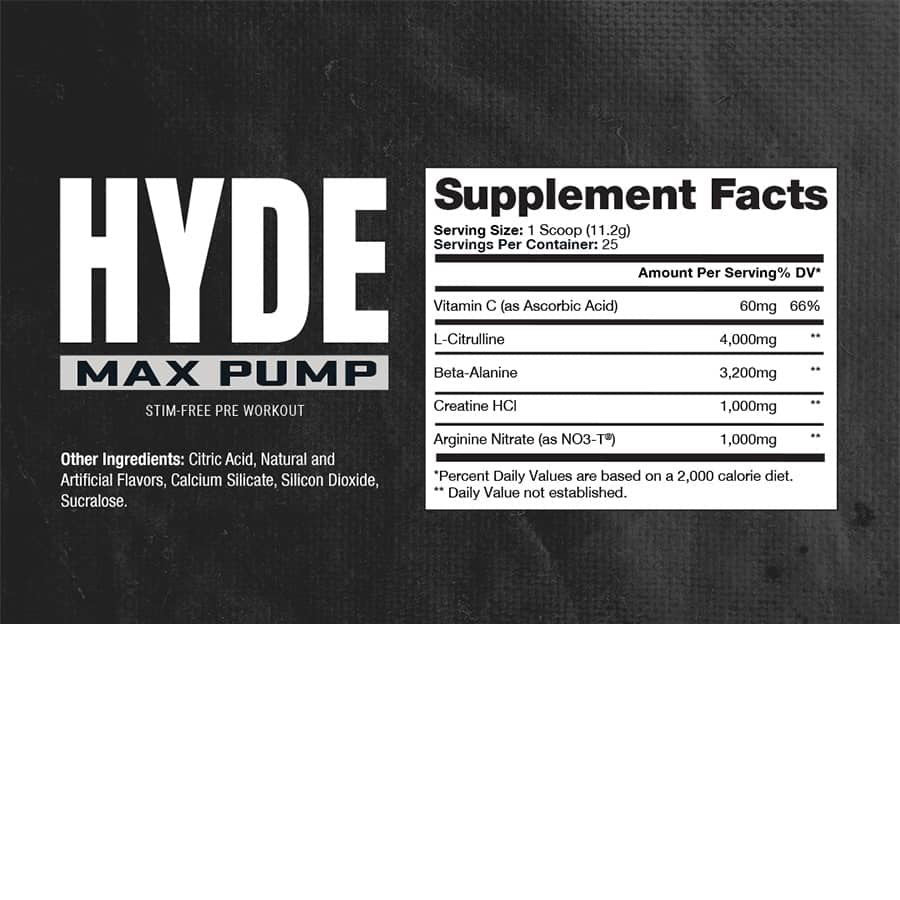 Pro Supps Hyde Max Pump Supplement Facts