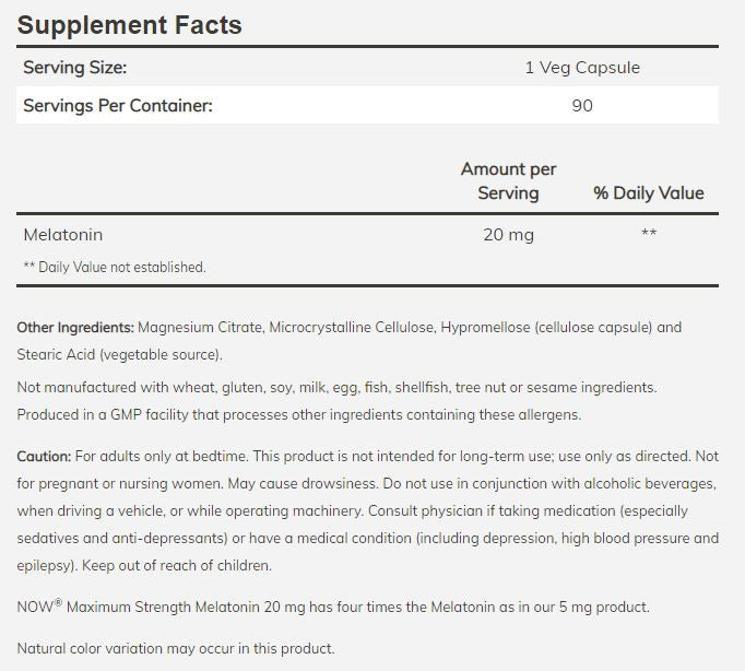 Now Maximum Strength Melatonin 20mg - Other Ingredients