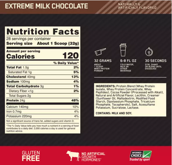 Optimum Nutrition Gold Standard 100% Whey Protein Nutrition Facts