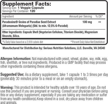 SNS Paradoxine Supplement Facts