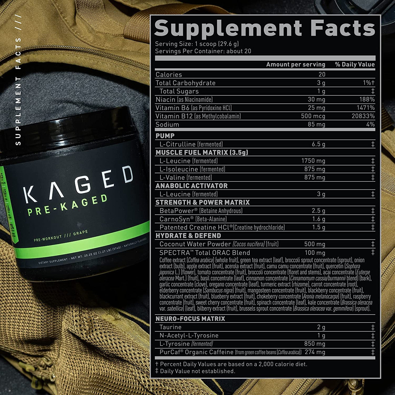 Kaged Muscle Pre-Kaged Supplement Facts