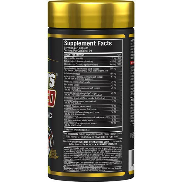 ALLMAX Nutrition Rapidcuts Shredded Supplement Facts Back of Bottle