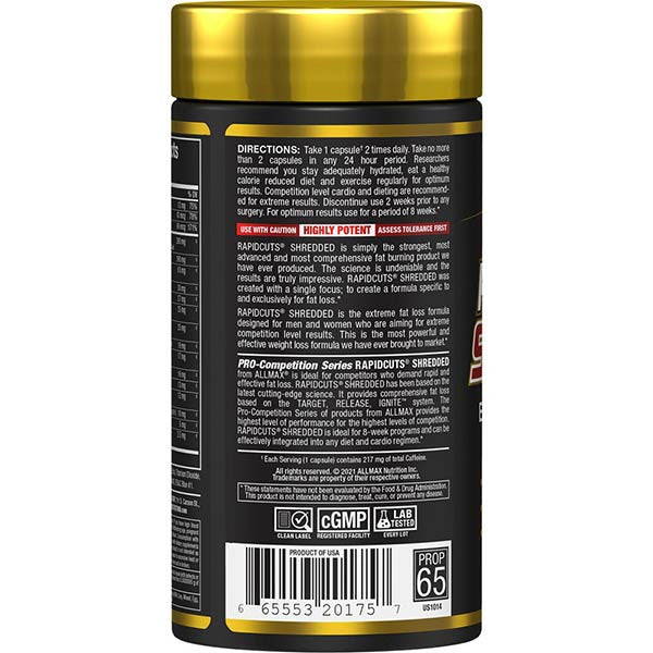 ALLMAX Nutrition Rapidcuts Shredded Directions for use Back Bottle 