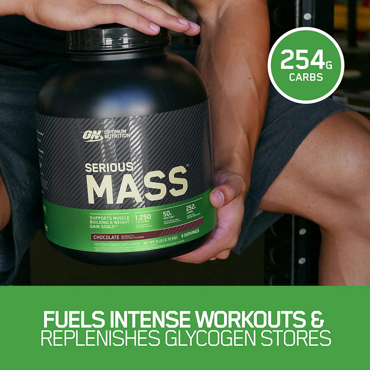 Optimum Nutrition Serious Mass Product Highlights Fuels Intense Workouts infographic