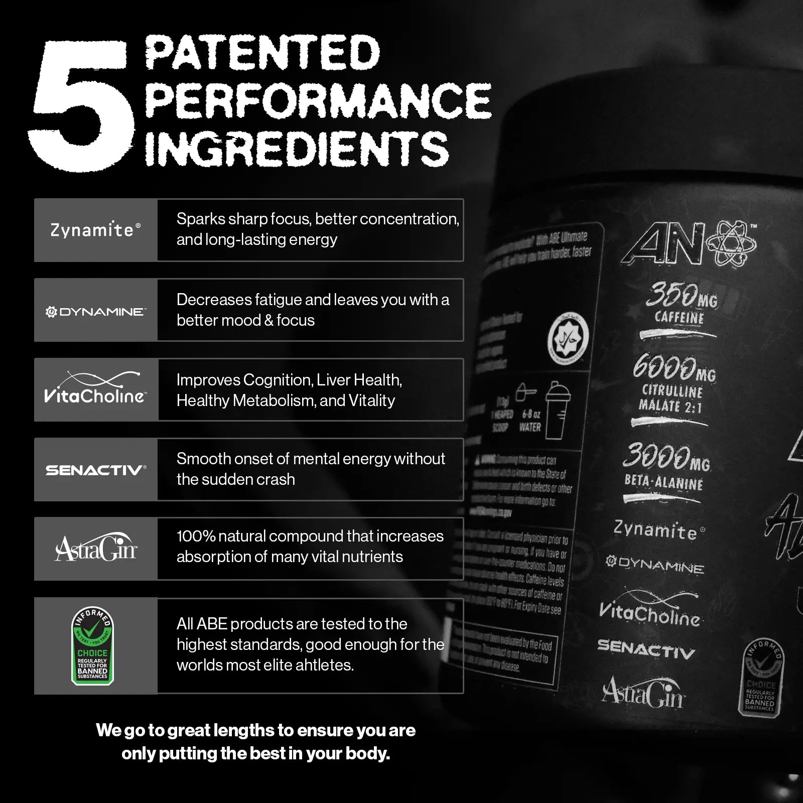 ABE All Black Everything Ultimate Pre-Workout 5 Patented Performance Ingredients