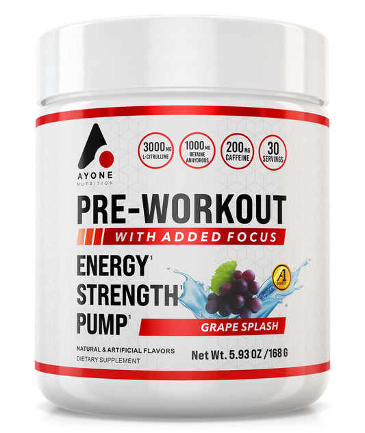 Ayone nutrition Pre workout front of bottle