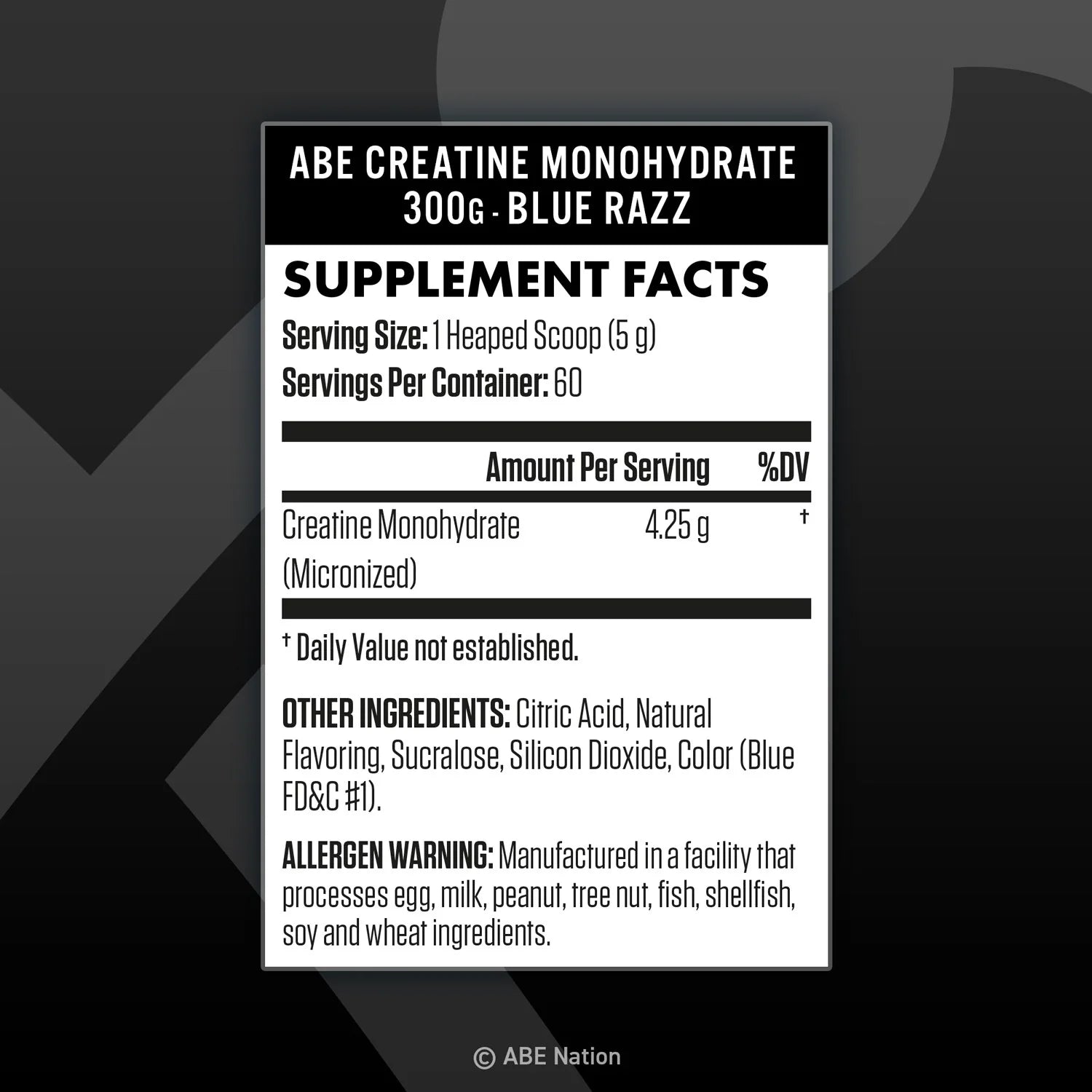 ABE All Black Creatine Monohydrate - Supplement Facts
