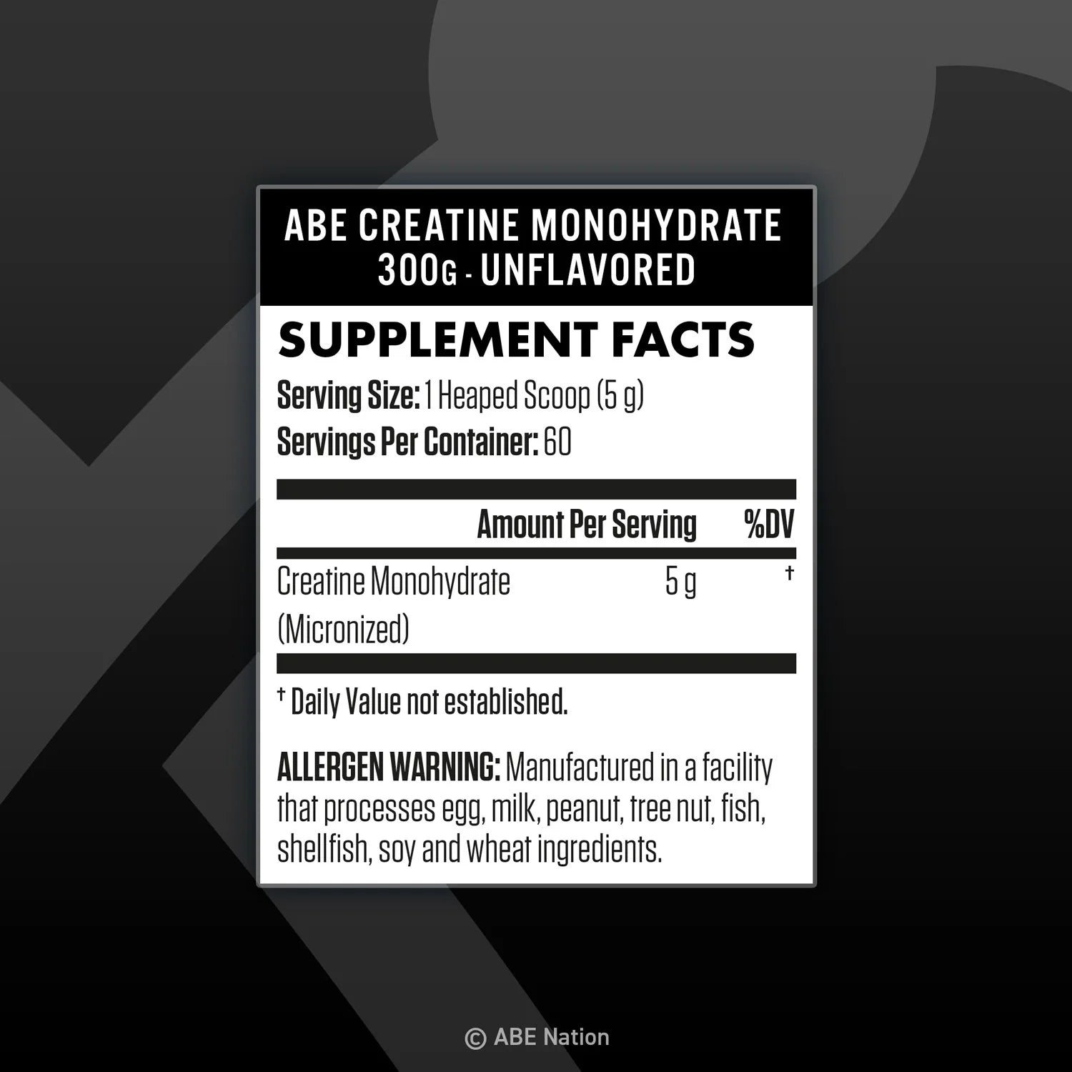 ABE All Black Creatine Monohydrate - Allergen Warning