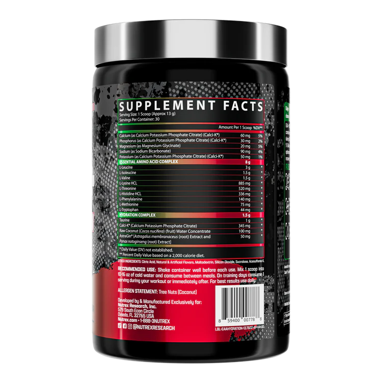 Nutrex Research EAA+ Hydration Supplements Facts