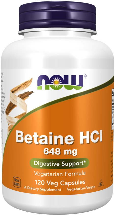 Now Betaine HCI 648 MG - Front of the Bottle