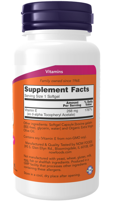Now E-400 With D-Alpha Tocopheryl - Supplement Facts