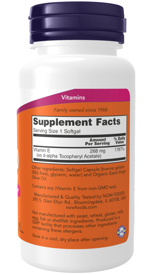 Now E-400 With D-Alpha Tocopheryl - Supplement Facts