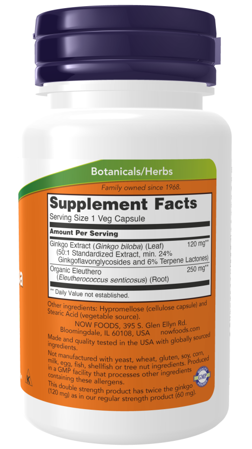 Now Ginkgo Biloba Double Strength 120mg - Supplement Facts
