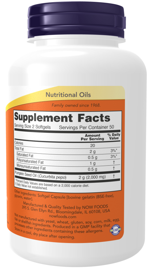 Now Pumpkin Seed Oil 1000 mg Supplements Facts