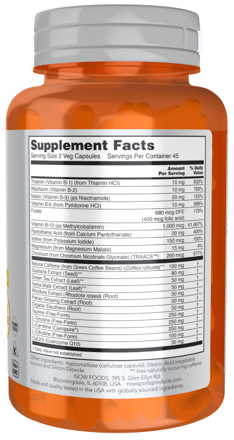 Now Sports Energy Extreme Supplements Facts