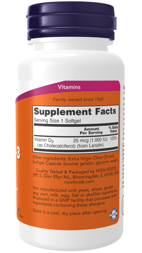 Now Vitamin D-3 1000IU Supplements Facts