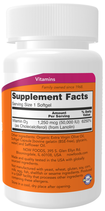 Now Vitamin D-3 50,000 IU Supplements Facts
