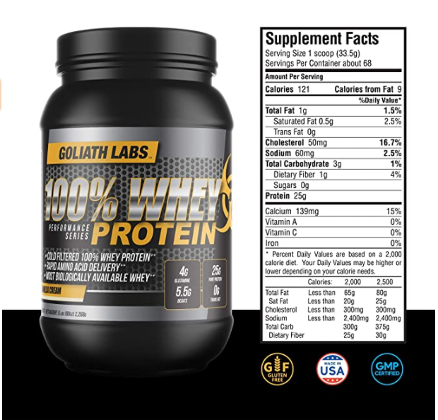 Goliath Labs 100% Whey Protein Supplement Facts