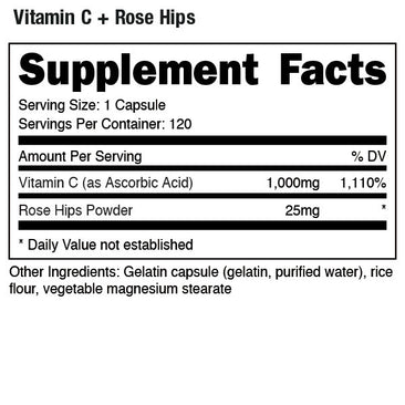 DAS Labs Bucked Up Vitamin C + Rose Hips supplement facts