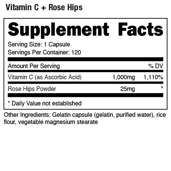 DAS Labs Bucked Up Vitamin C + Rose Hips supplement facts