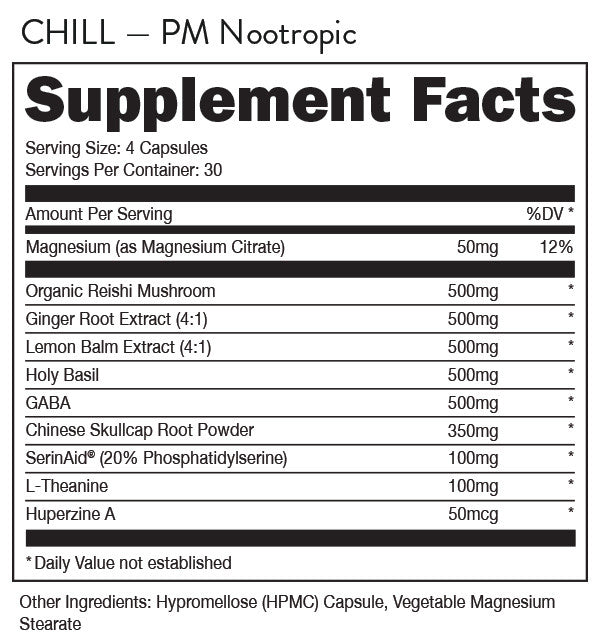 DAS Labs Bucked Up Chill Supplement Facts