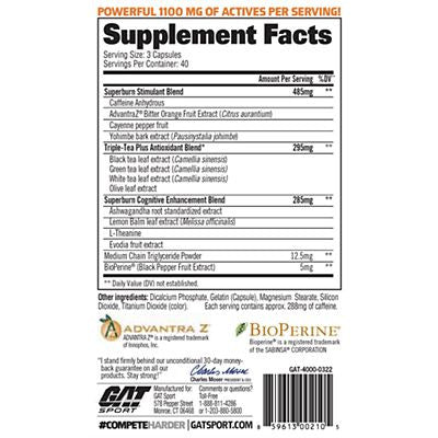GAT Sport Jetfuel Superburn Supplement facts