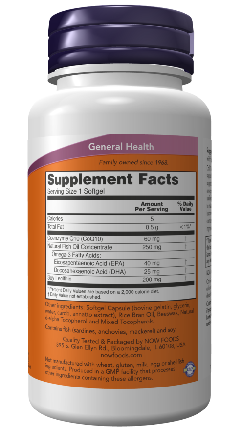 Now CoQ10 With Omega-3 Fish Oil 60mg - Supplement Facts