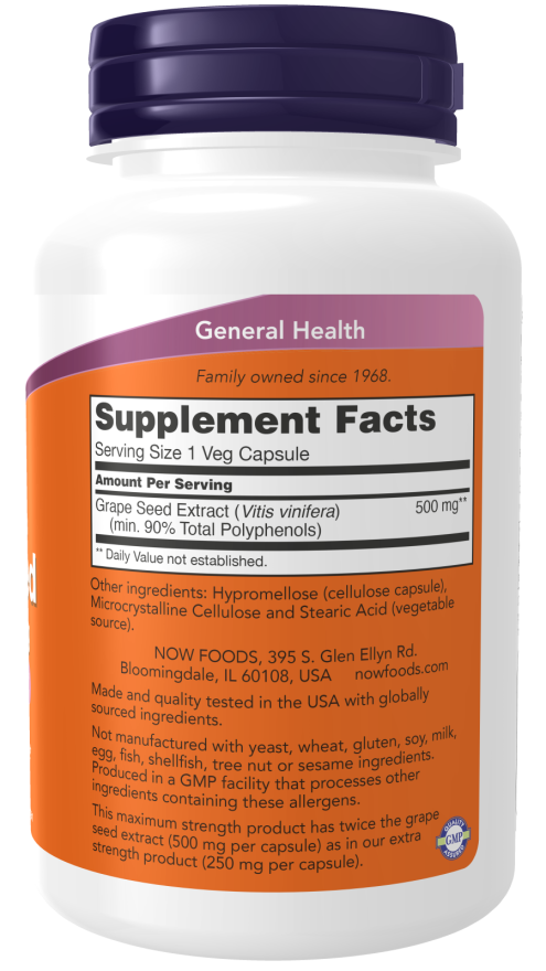 NOW Maximum Strength Grape Seed Extract Supplemental facts