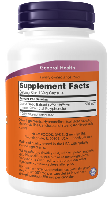 NOW Maximum Strength Grape Seed Extract Supplemental facts