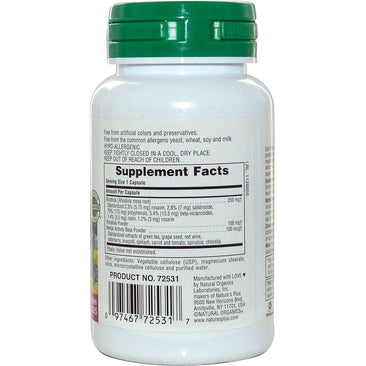 Nature's Plus Rhodiola 250 mg Supplement Facts