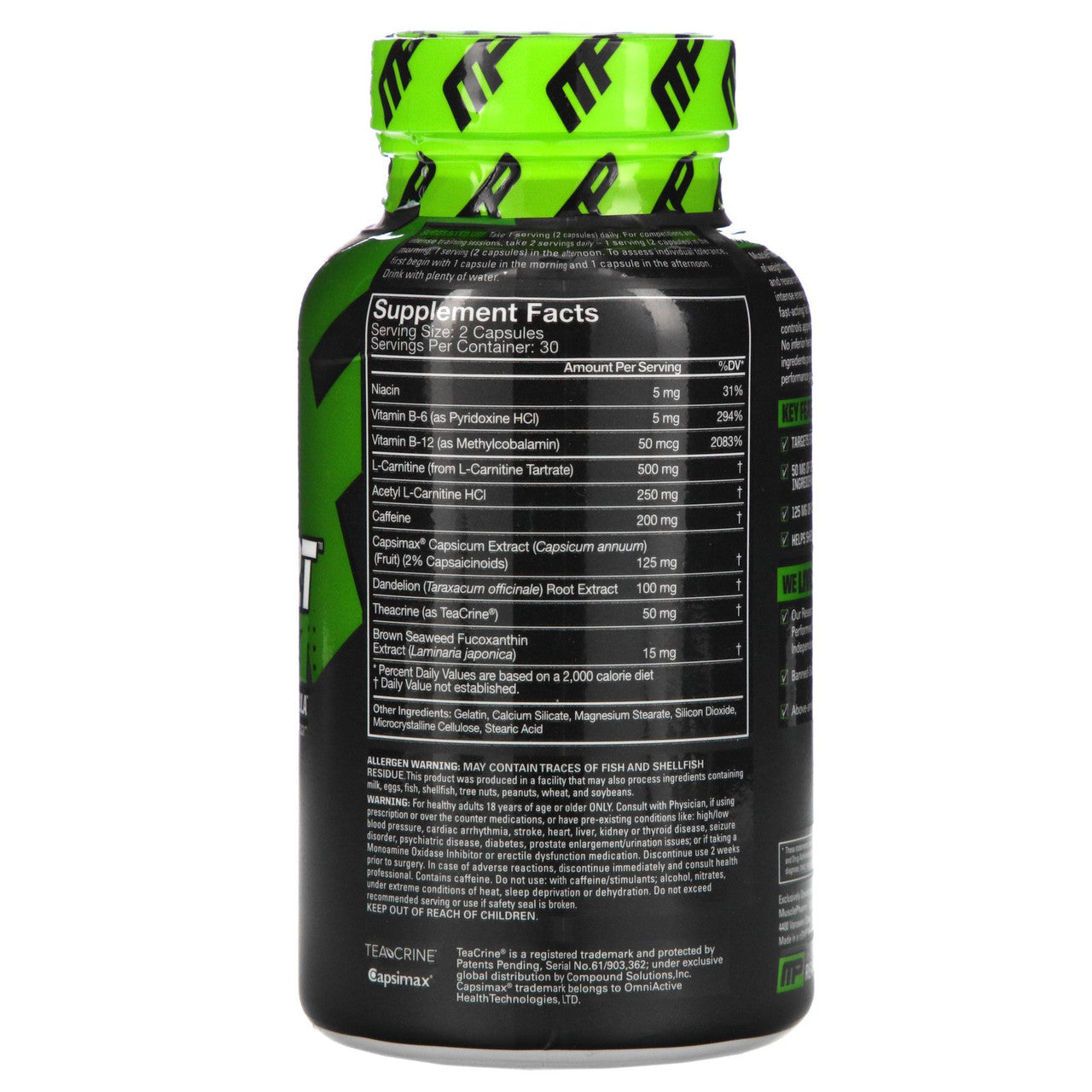 MusclePharm Shred Sport Supplement Facts