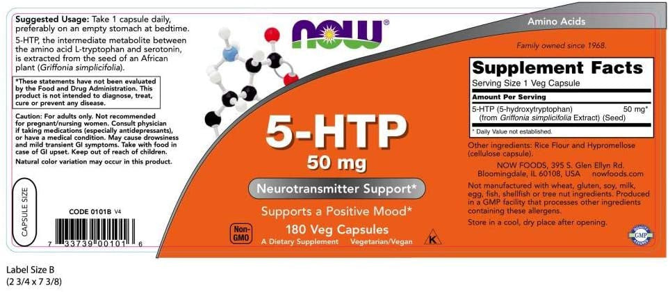 Now 5-HTP 50mg supplement facts